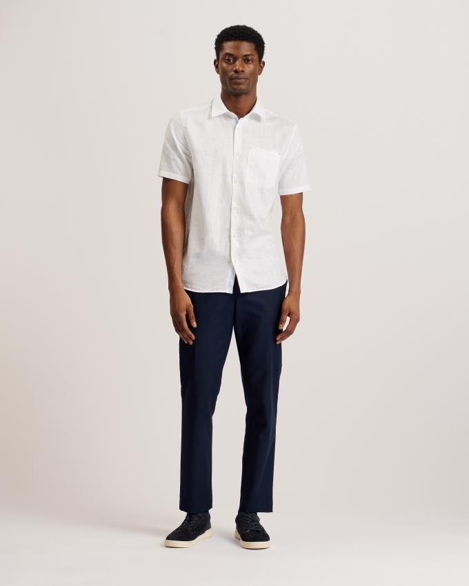 Chemises Ted Baker Short Sleeve Linen Cotton Blanche Homme | QIB-90864063